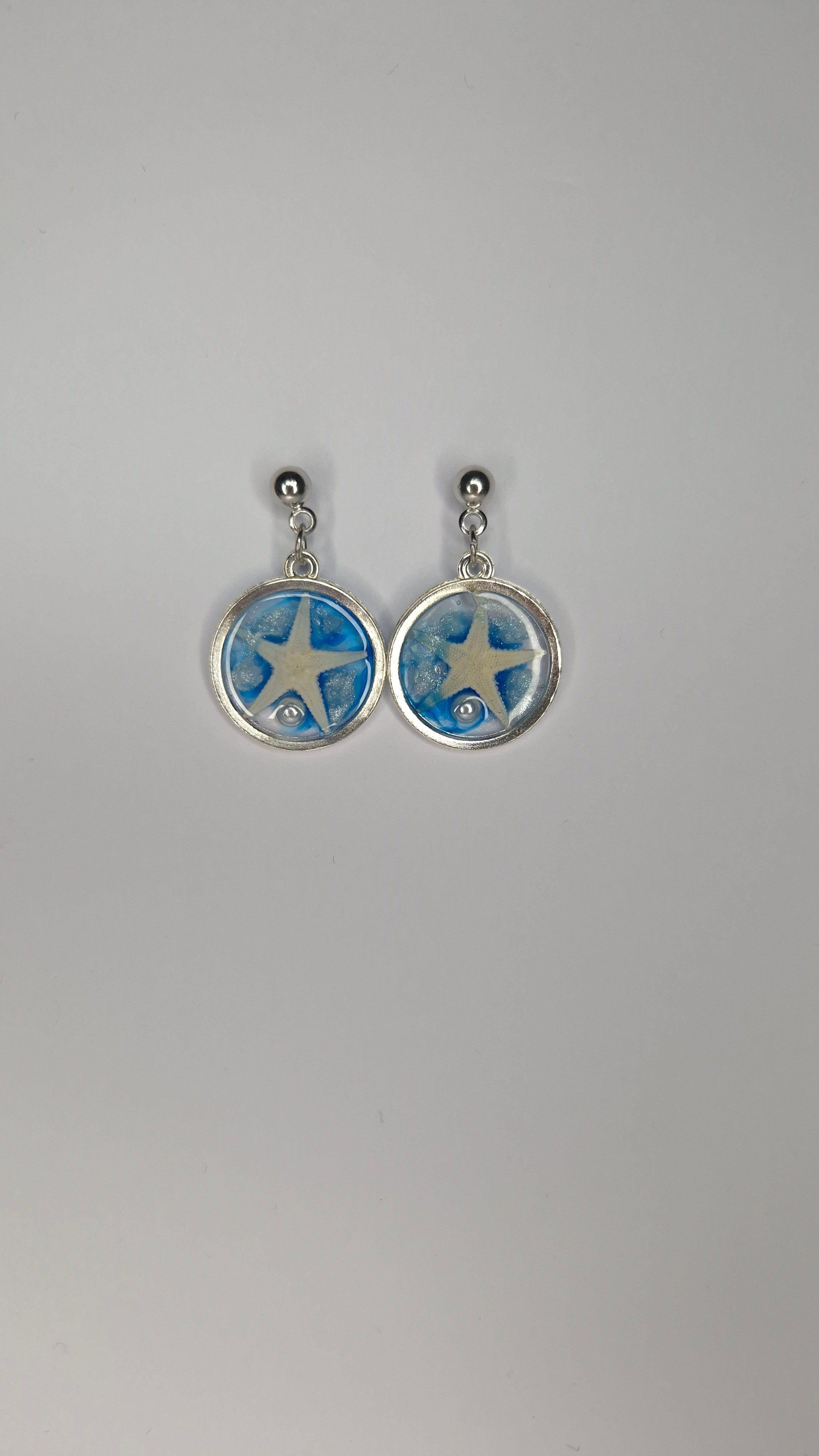 🌊 Ocean Starfish Resin Hoop Earrings – Stainless Steel Silver