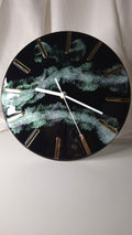 Handmade Resin Wall Clock – Ocean Wave Design, Black & Green Marble Effect (25 cm)