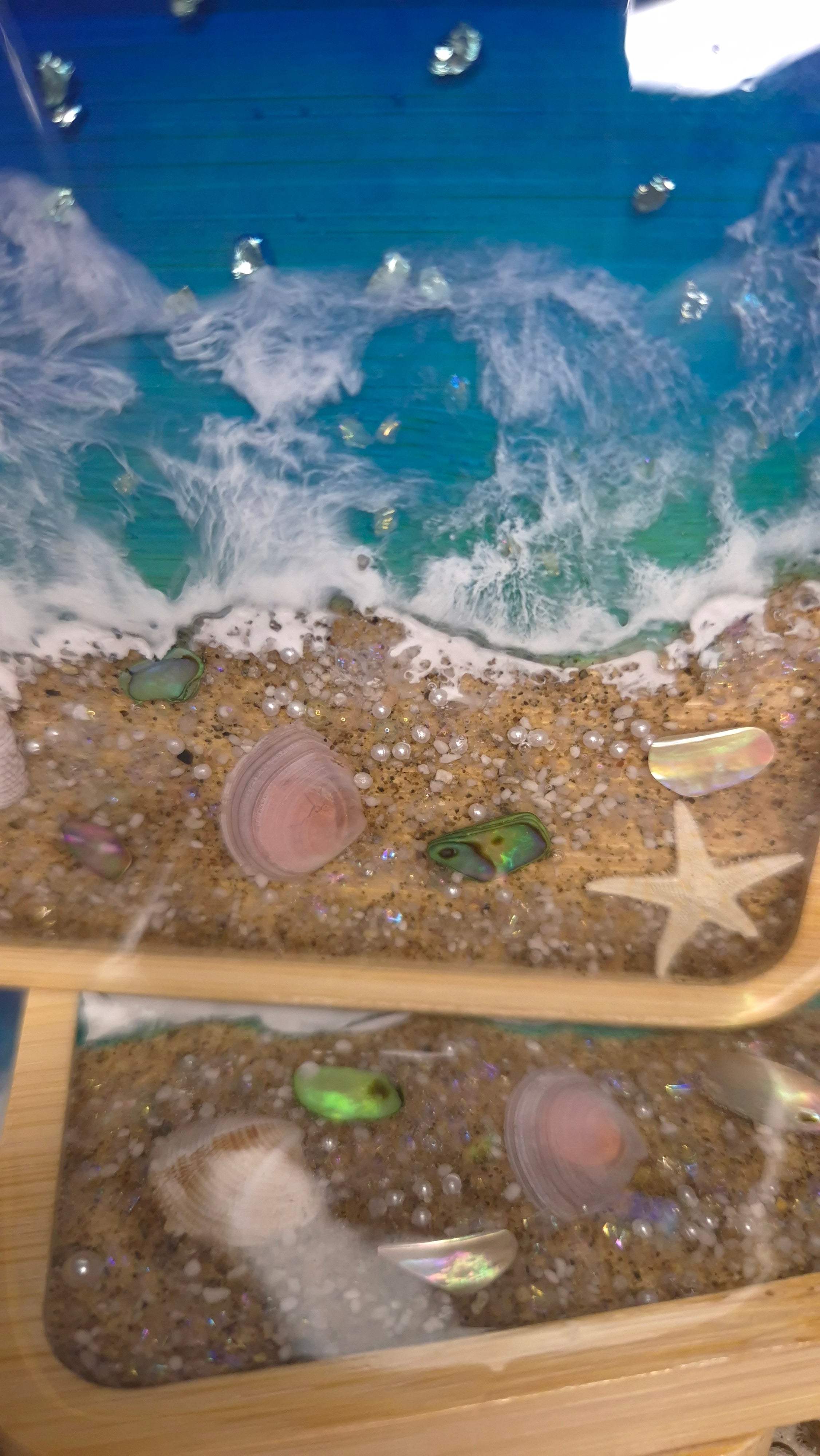 Handmade Ocean-Inspired Resin Coasters – Bamboo Base, Sand & Shells (Set of 4)