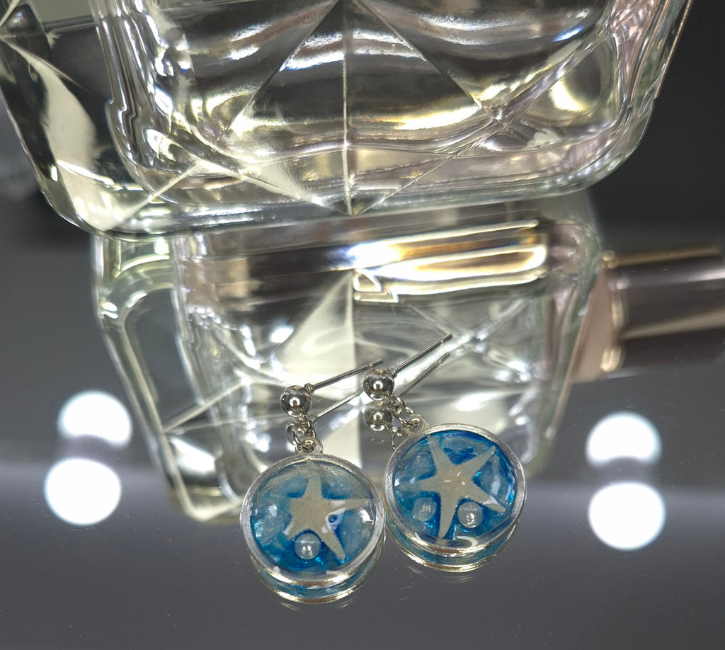 🌊 Ocean Starfish Resin Hoop Earrings – Stainless Steel Silver